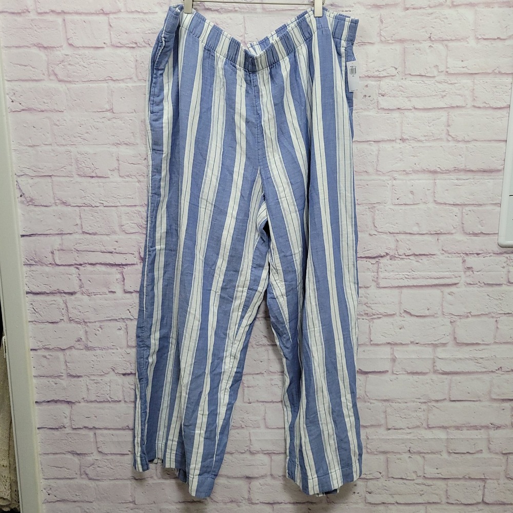 NEW Old Navy Blue Striped Wide Leg Pants Womens XXL 100% Cotton Summer Coastal